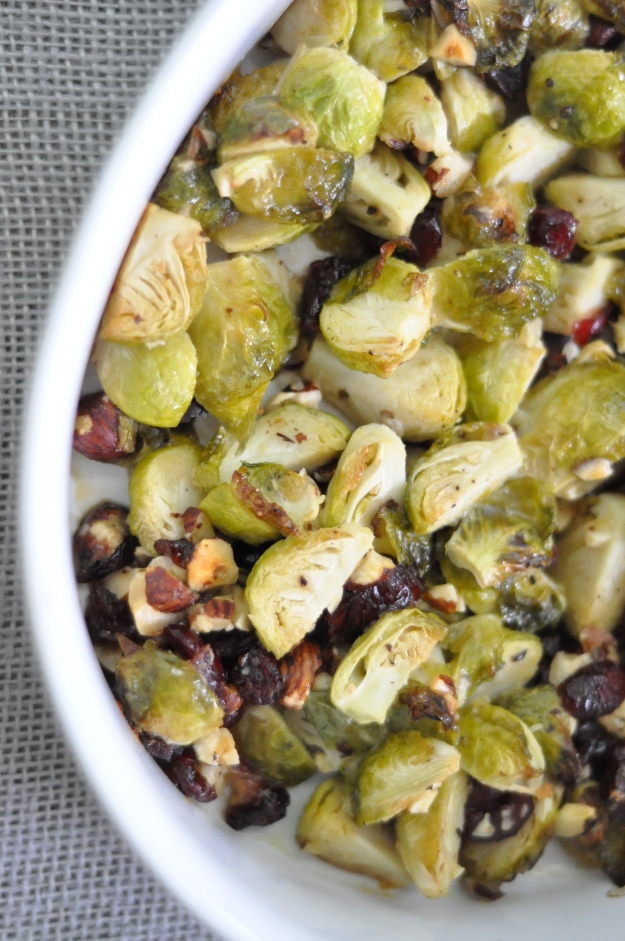 Honey Dijon Brussels Sprouts with Cranberries and Hazelnuts